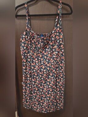 Navy Floral Slip Dress with Red & Cream Blossoms